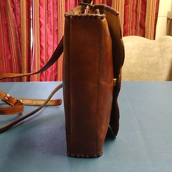 Patricia Nash Leather Shoulder Crossbody Floral Scalloped Edge Brown Bag - Picture 5 of 16